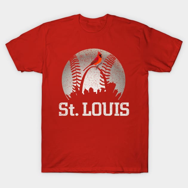 Vintage St Louis City Skyline Baseball At Gameday T-Shirt by cytoplastmaximume